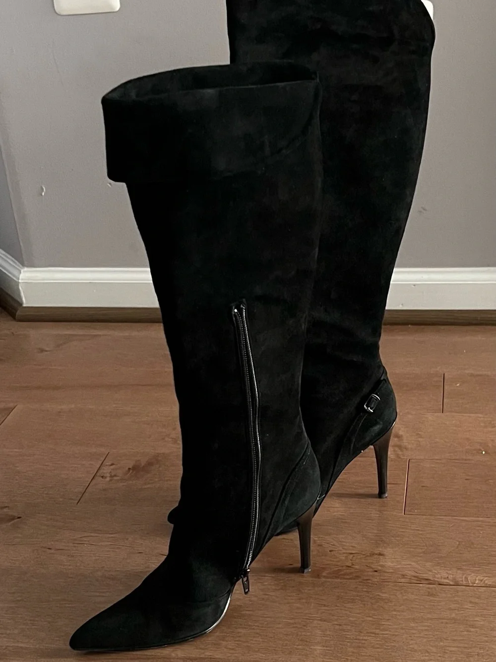 Via Spiga Italian Black Suede Pointed Toe Stiletto Knee High Boots 7M